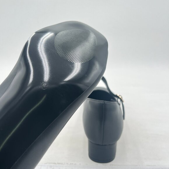 Miss Left Black Closed Round Toe Mary Jane Adjustable Strap Block Low Heel Pumps - Picture 6 of 8